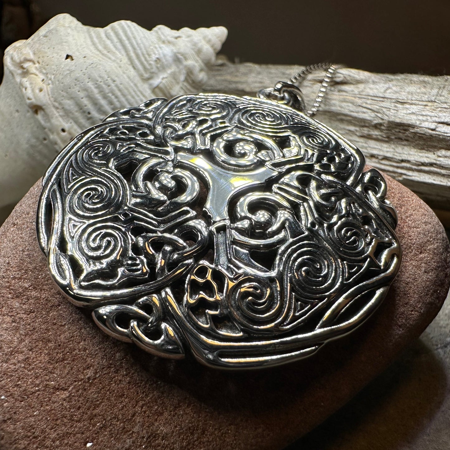 Pictish Triple Celtic Wolf Necklace in Sterling Silver