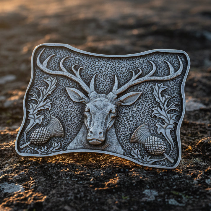 Thistle & Stag Kilt Belt Buckle - Handmade in Scotland