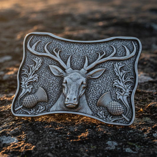 Thistle & Stag Kilt Belt Buckle - Handmade in Scotland