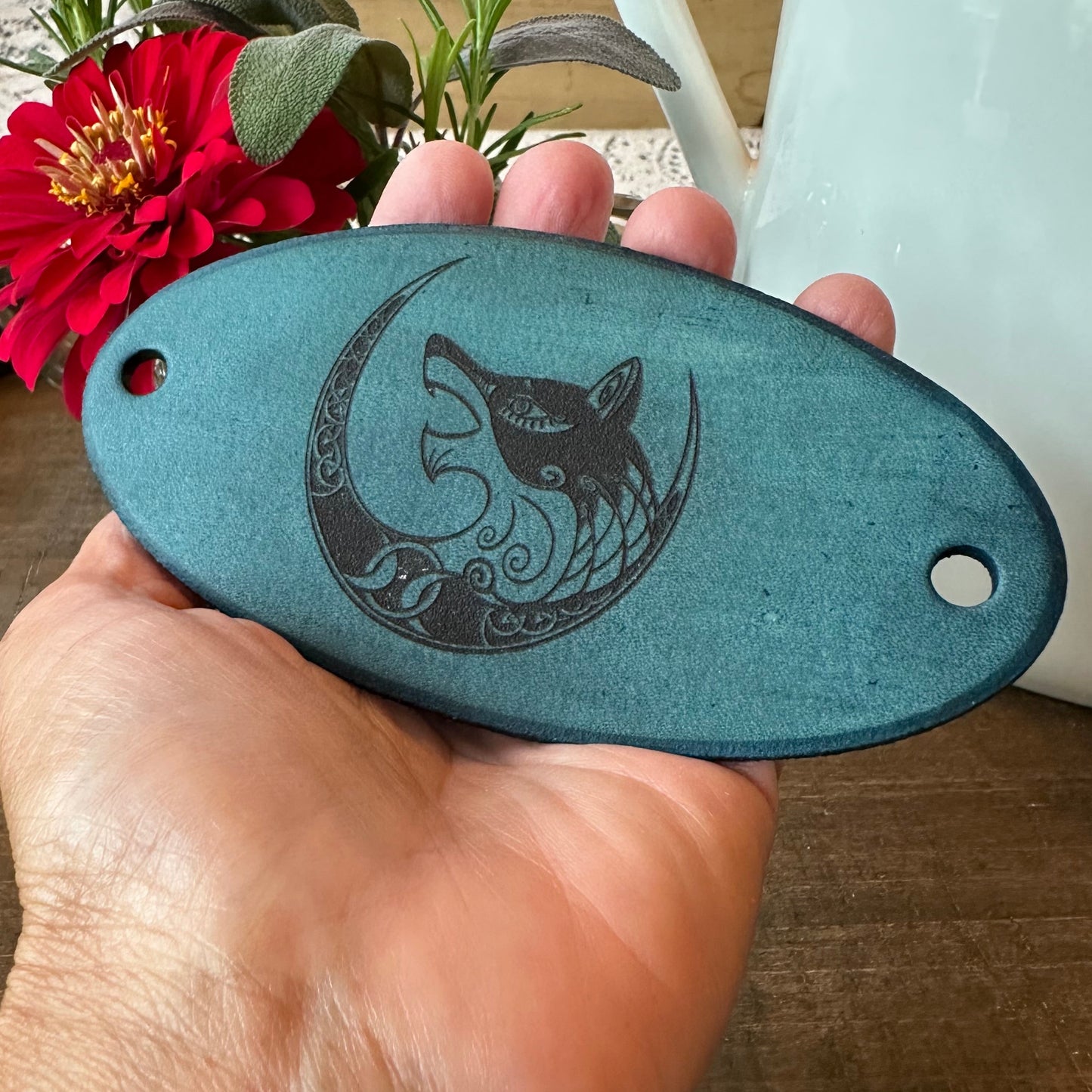 Celtic Wolf & Moon Leather Hair Slide for Women
