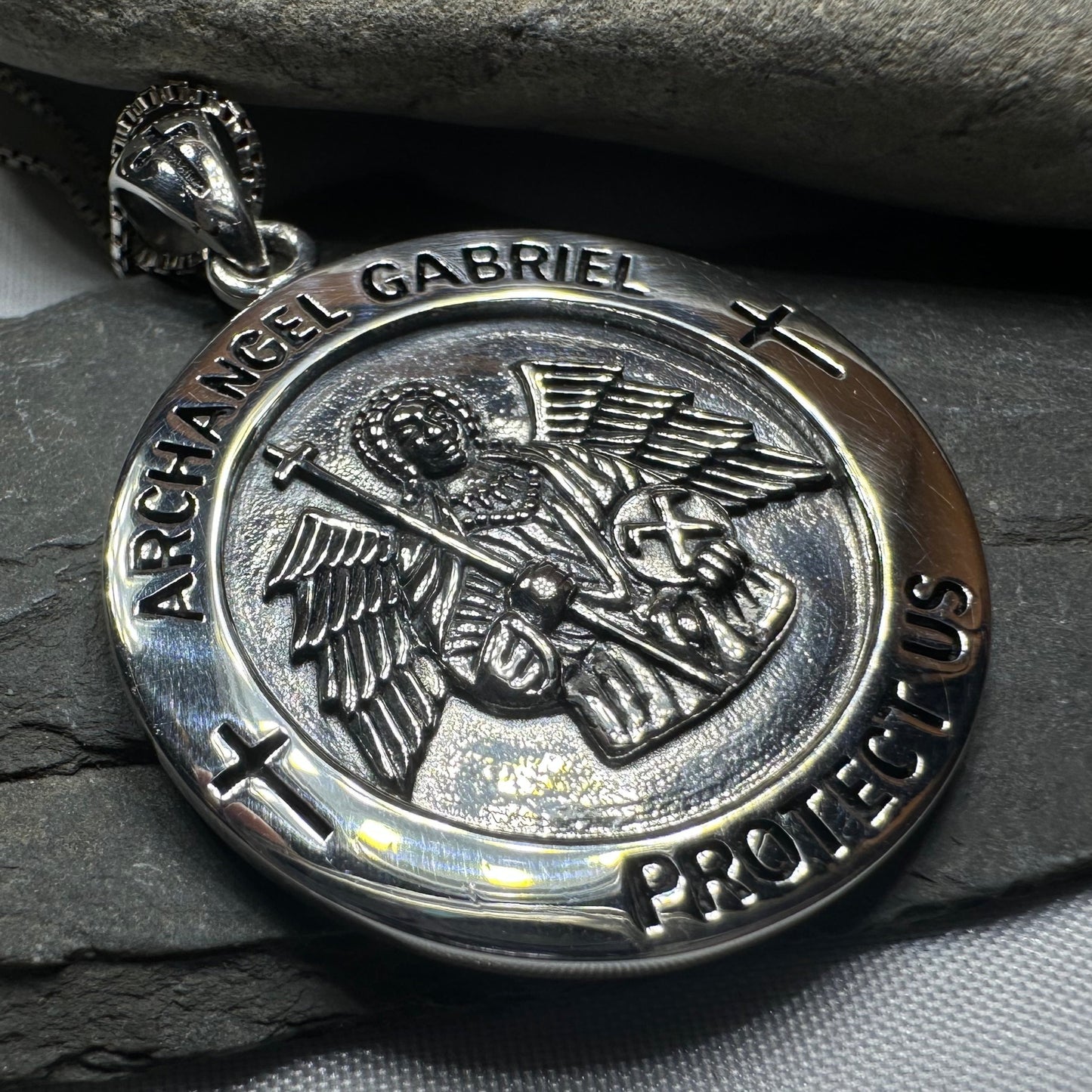 Large Archangel Gabriel Pendant in Sterling Silver