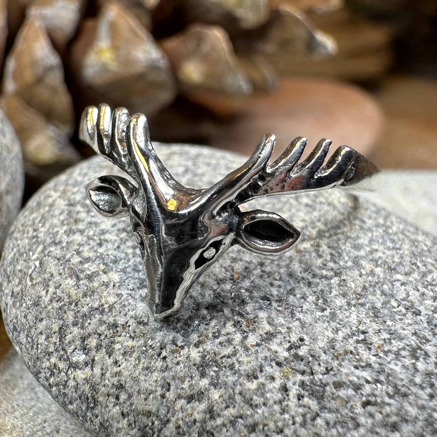 Celtic Stag Ring in Sterling Silver