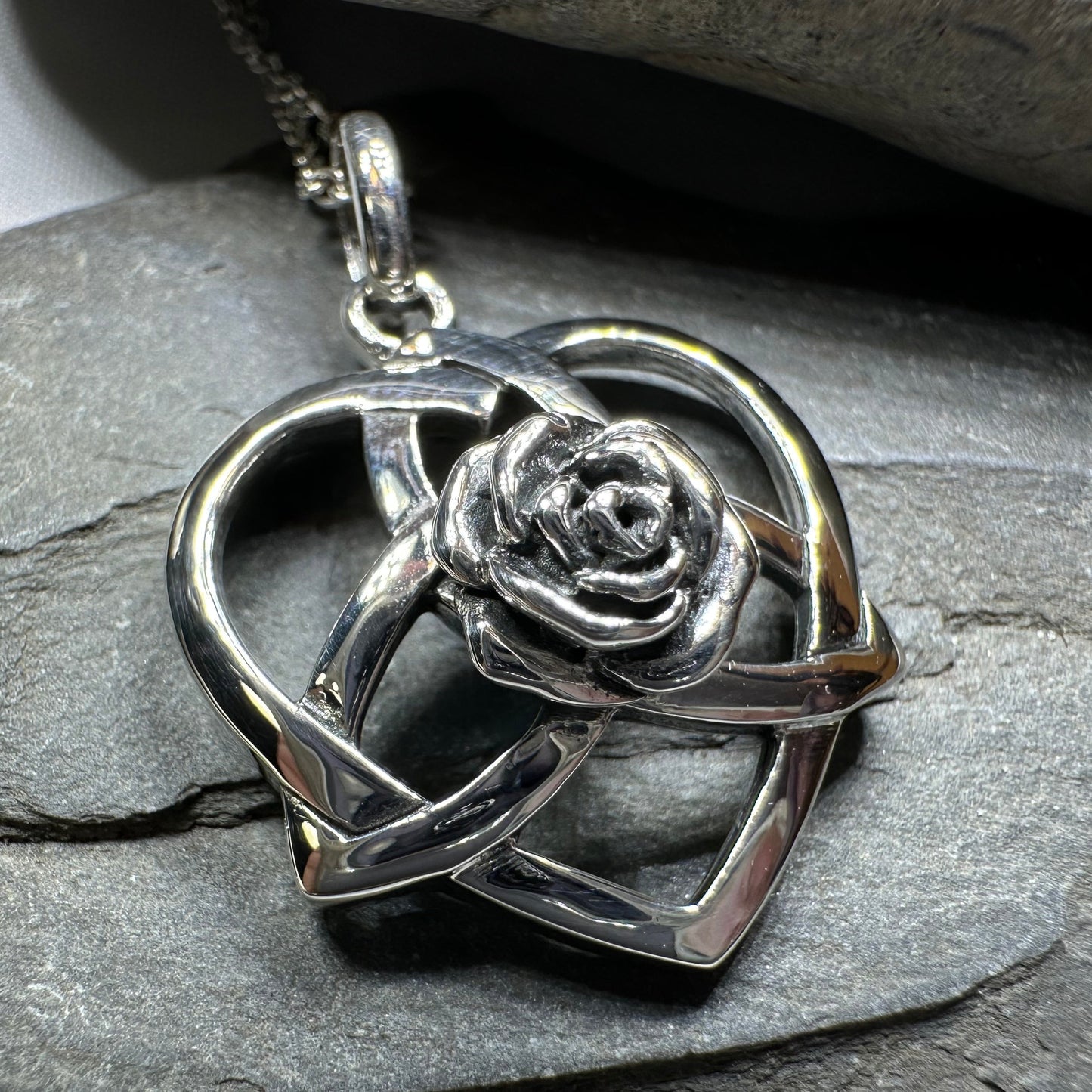 Celtic Rose Heart Necklace in Sterling Silver