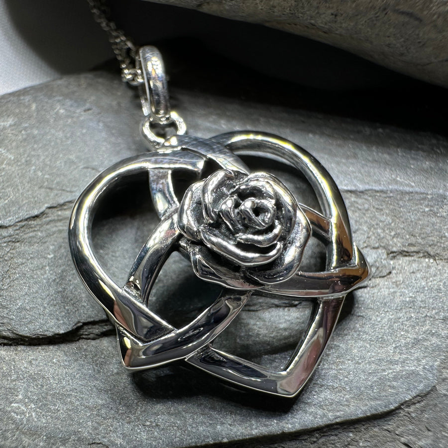 Celtic Rose Heart Necklace in Sterling Silver