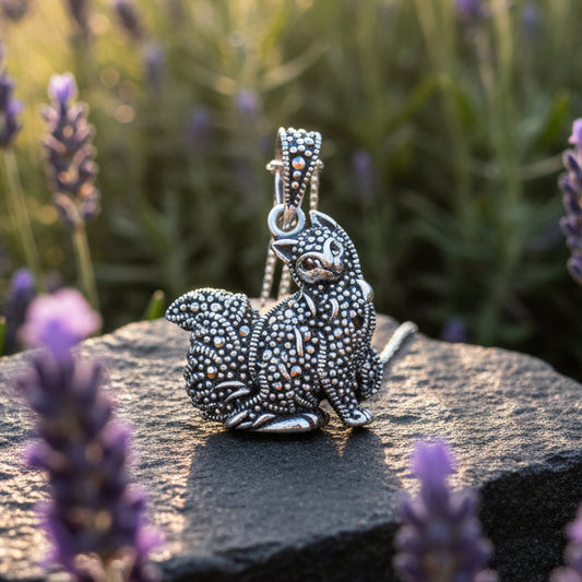 Precious Marcasite Cat Necklace in Sterling Silver