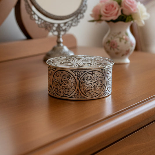 Round Celtic Triple Spiral Trinket Box  Handmade in Pewter