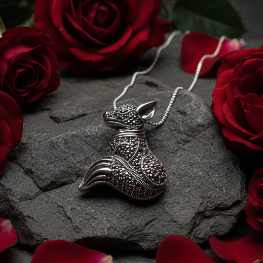 Reynard Marcasite Fox Necklace in Sterling Silver