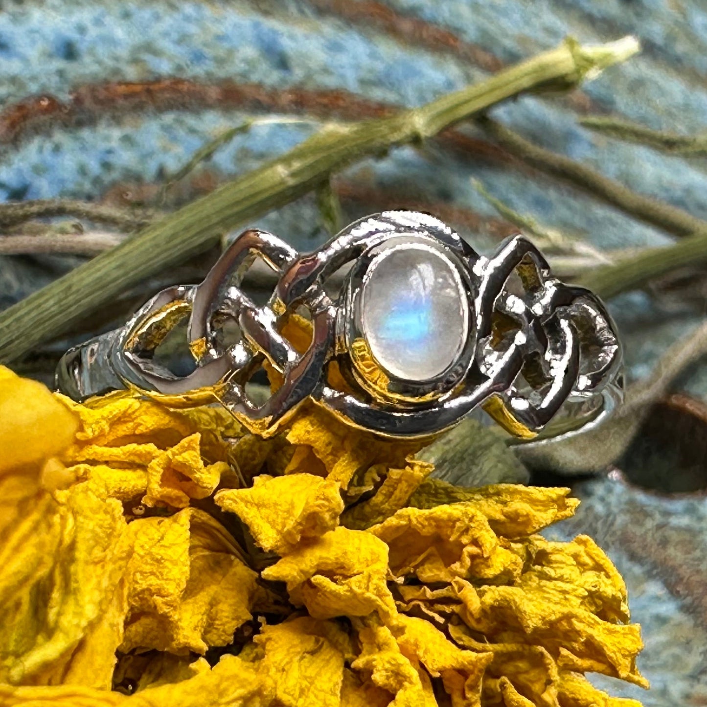 Celeste Celtic Knot Moonstone Ring in Sterling Silver