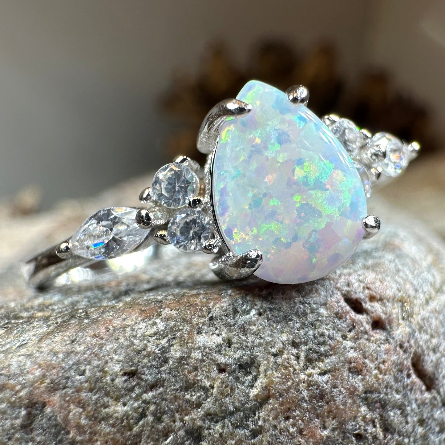 Allure White Fire Opal Ring