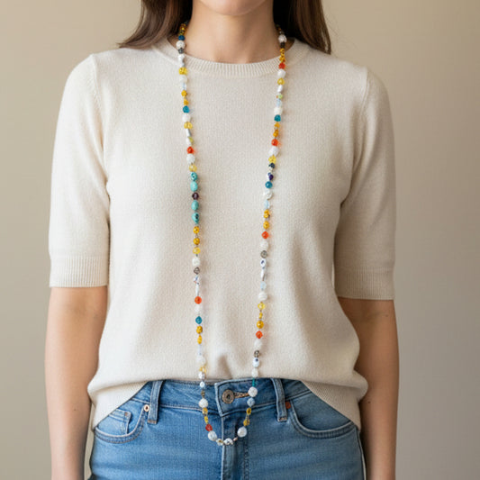 Flirty Sugar Skull Long Beaded Necklace