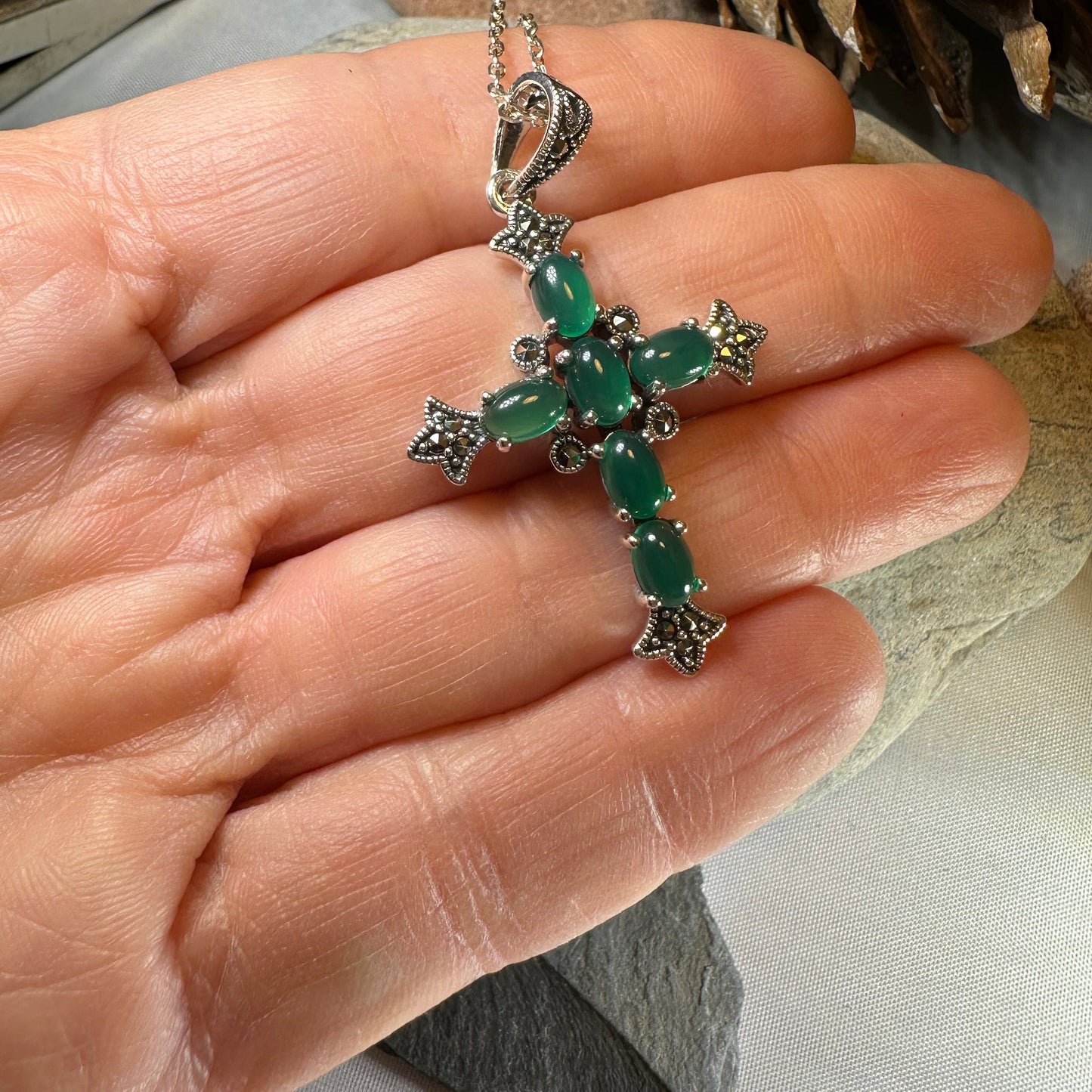 Eyrlis Marcasite Cross Necklace in Sterling Silver