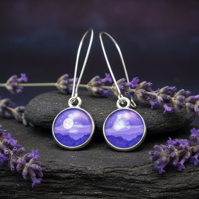 Misty Moonlit Mountain Earrings - Handmade in the U.S.A.