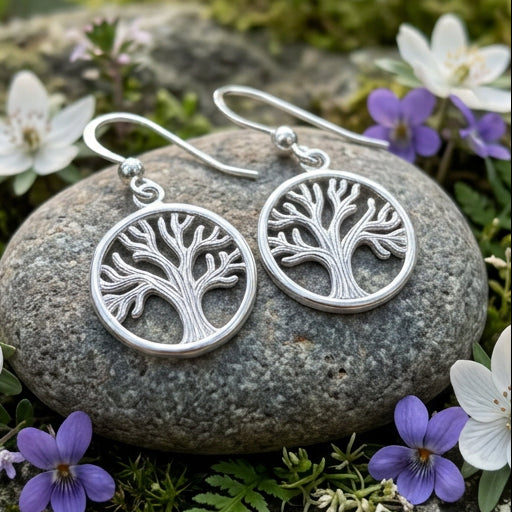 Traditional Tree of Life Earrings in Sterling Silver