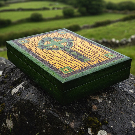 Green Celtic Cross Keepsake Box - Handmade Wooden Box