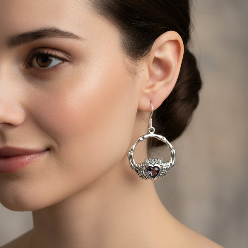 Gothic Claddagh Earrings — view 2