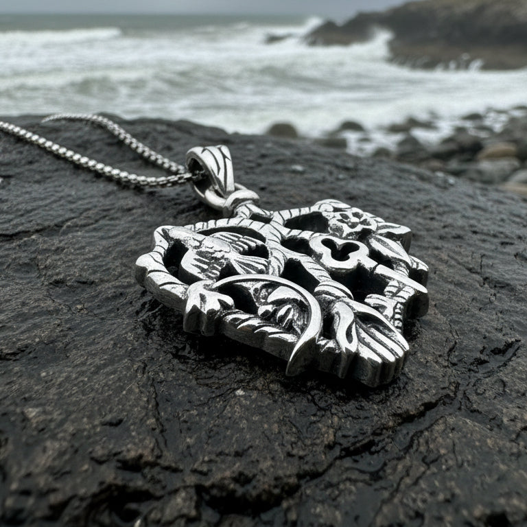 Heart Italian Cimaruta Pendant in Sterling Silver