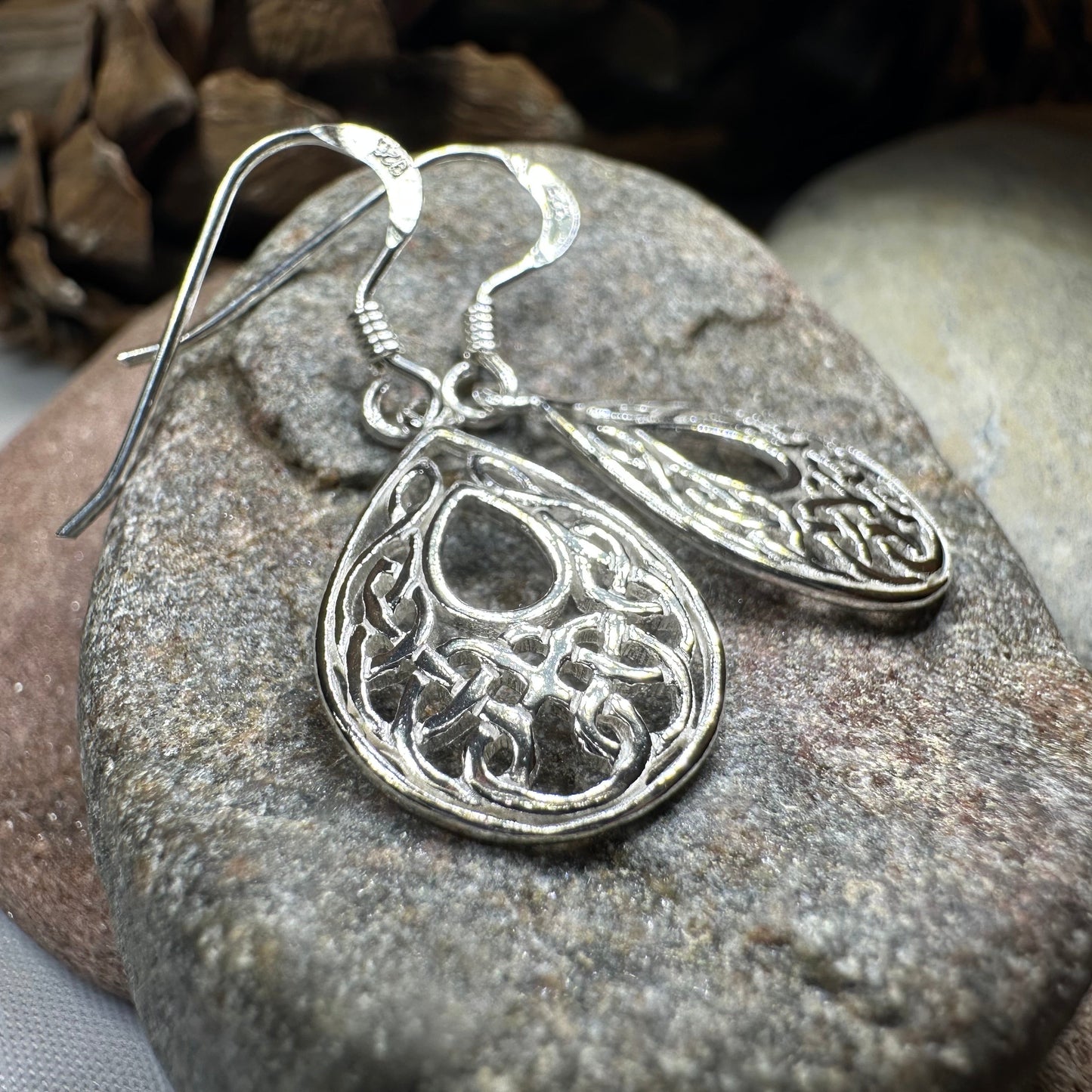 Celtic Teardrop Earrings in Sterling Silver