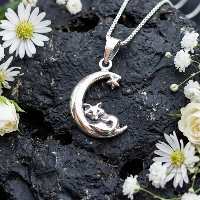 Fox on the Moon Necklace in Sterling Silver