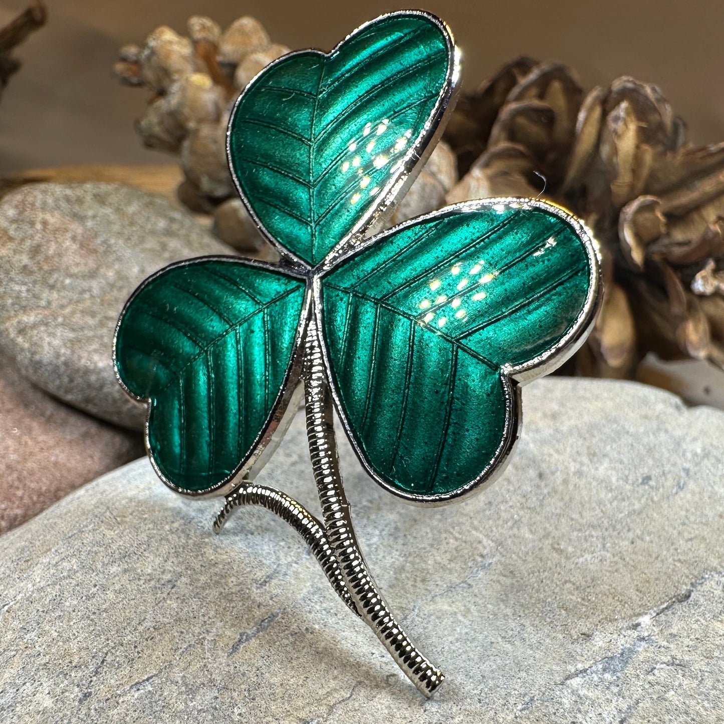 Enamel Green Irish Shamrock Scarf Ring