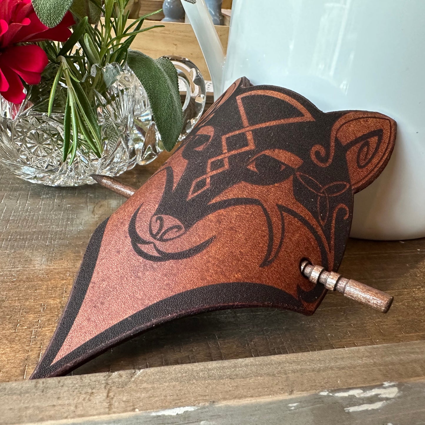 Celtic Wolf Leather Hair Slide for Women
