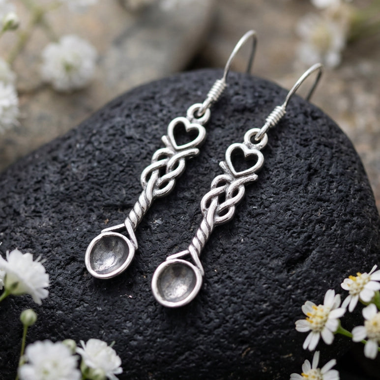 True Love Welsh Love Spoon Earrings in Sterling Silver