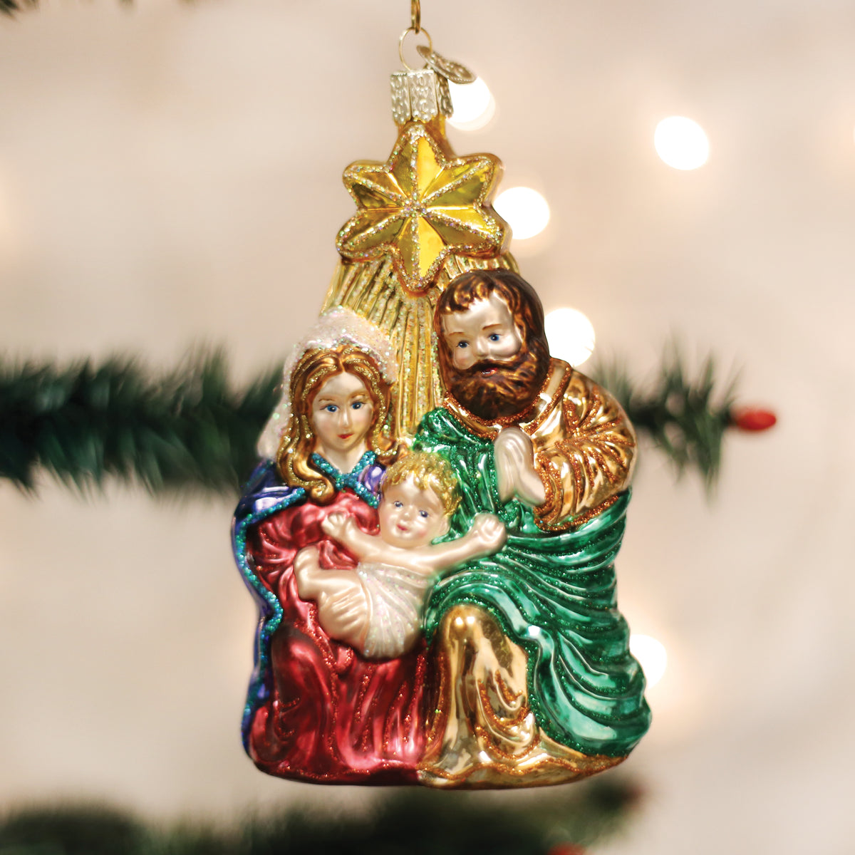 Holy Family With Star Christmas Ornament - Handblown Glass