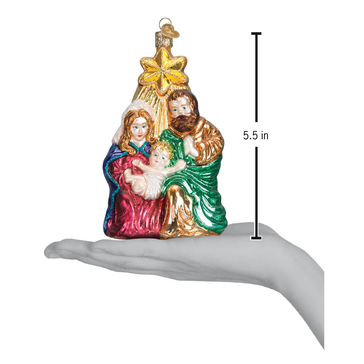 Holy Family With Star Christmas Ornament - Handblown Glass