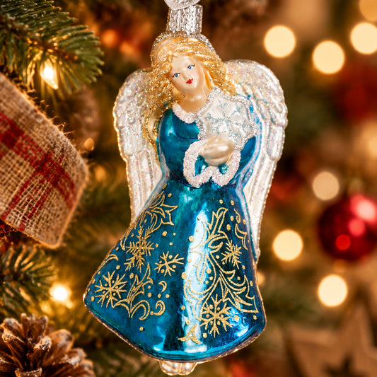 Glistening Snowflake Angel Ornament - Handblown Glass