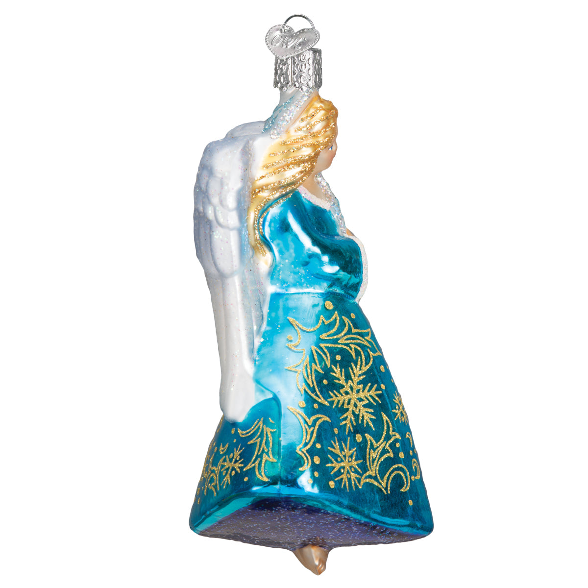 Glistening Snowflake Angel Ornament - Handblown Glass