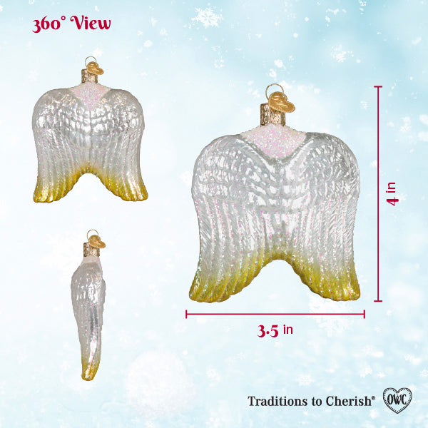 Sterling Angel Wings Ornament - Handblown Glass