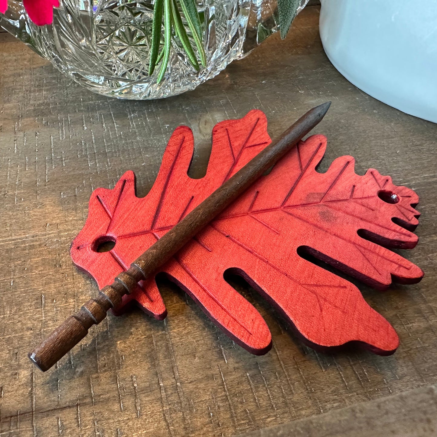 Large Oak Leaf Leather Hair Slide for Women