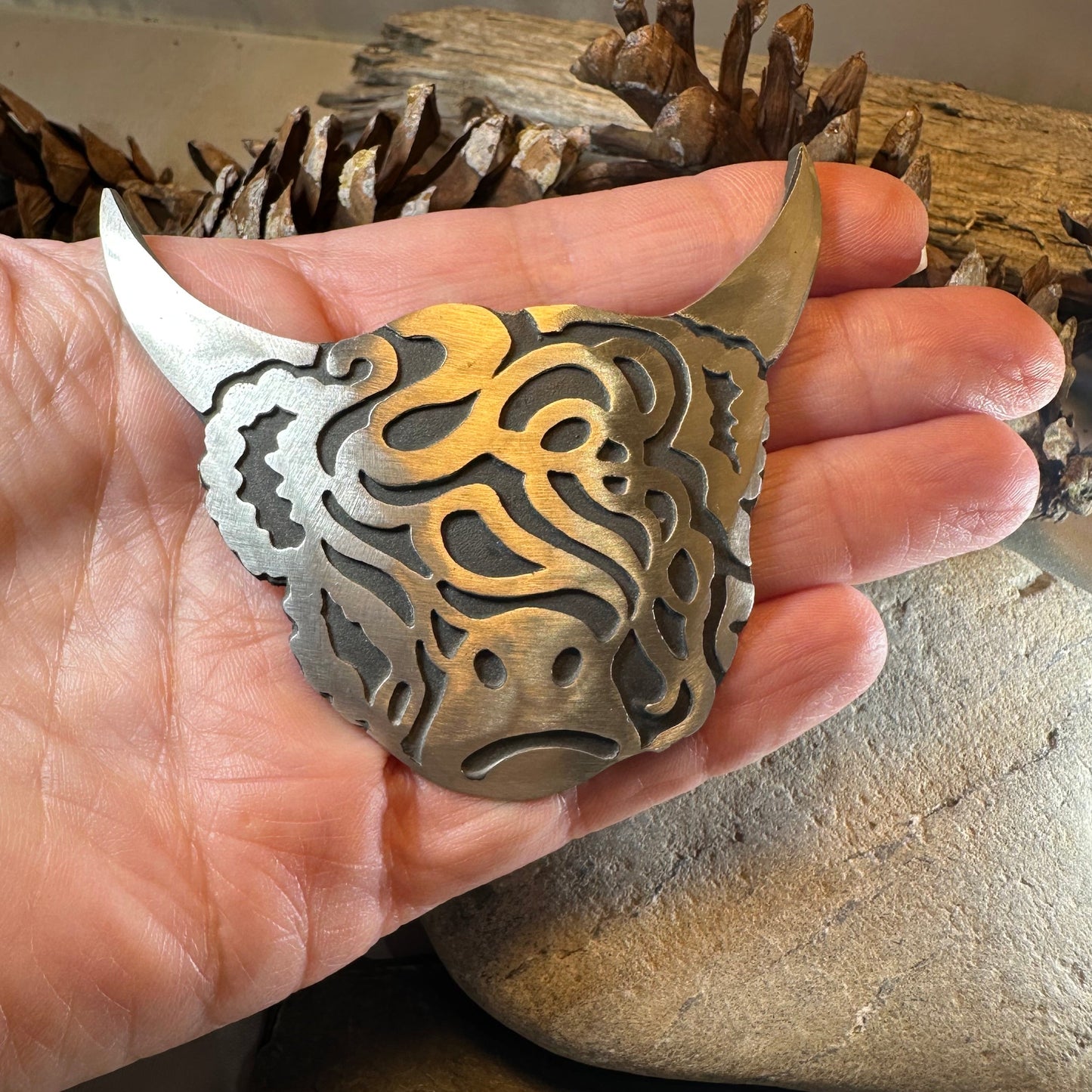 Large Celtic Highland Cow Brooch - Handmade in Scotland