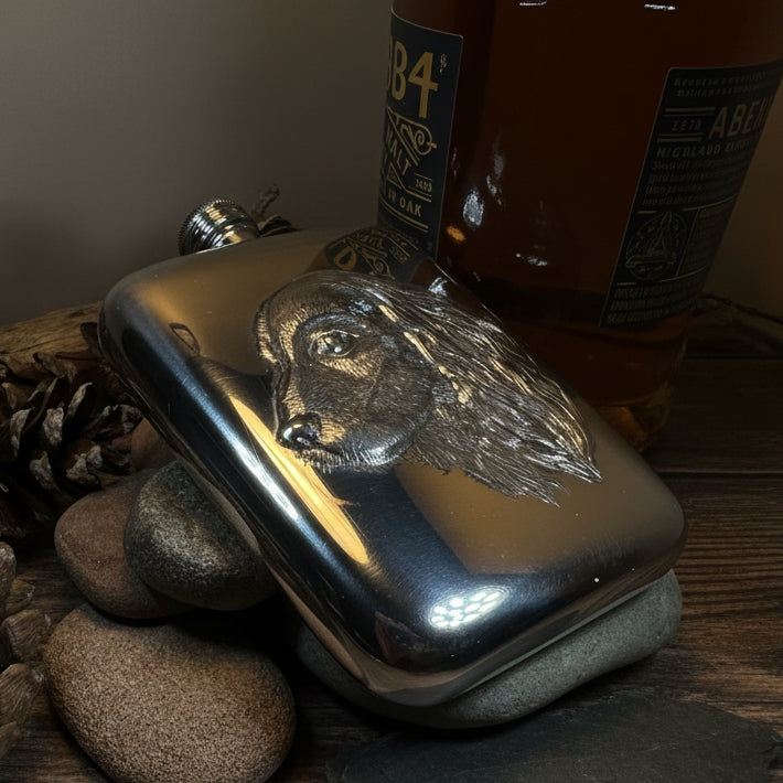 Faithful Friend Spaniel Pewter Hip Flask - Handmade in England