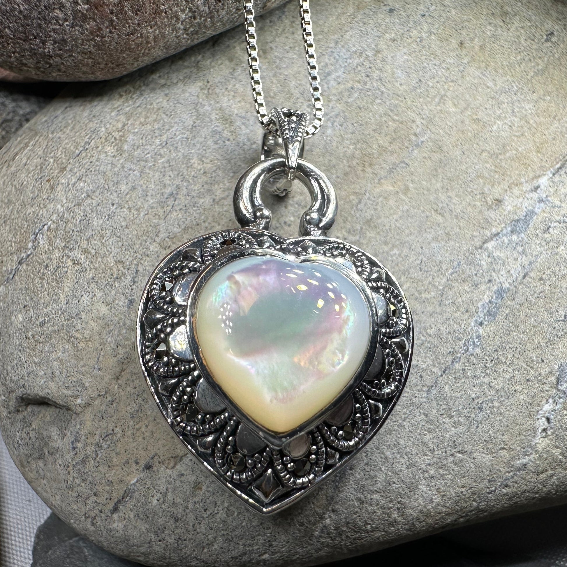 Locket Heart Marcasite Necklace in Sterling Silver — view 12