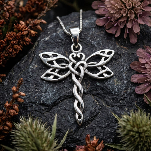 Daydreamer Celtic Dragonfly Necklace in Sterling Silver