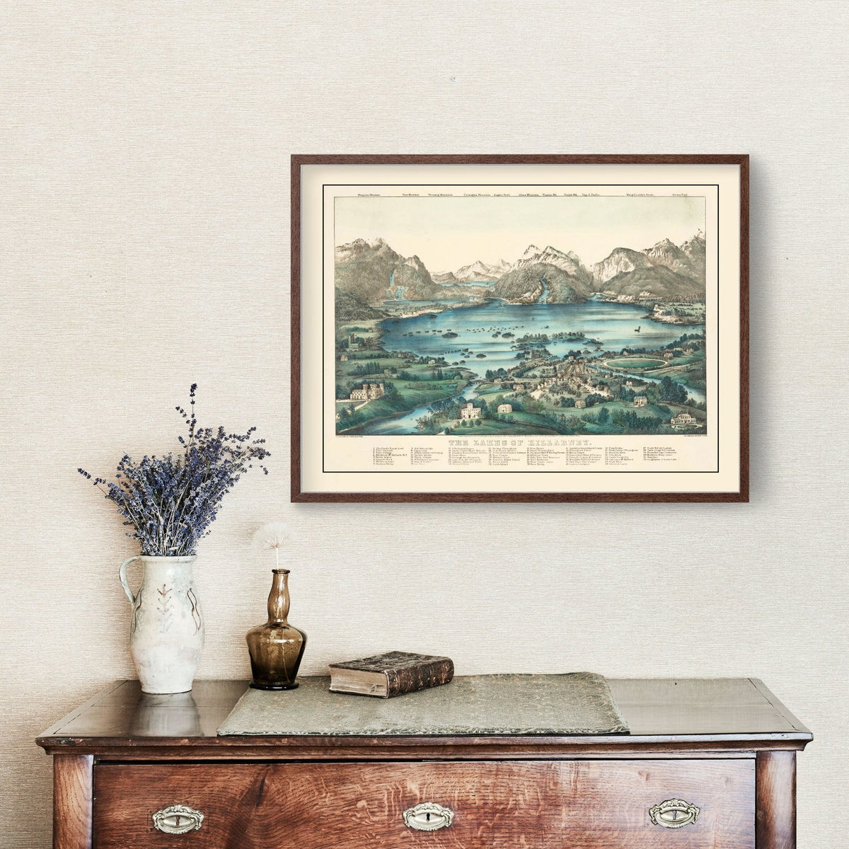 Vintage Lakes of Killarney Ireland Map 1867 Wall Art