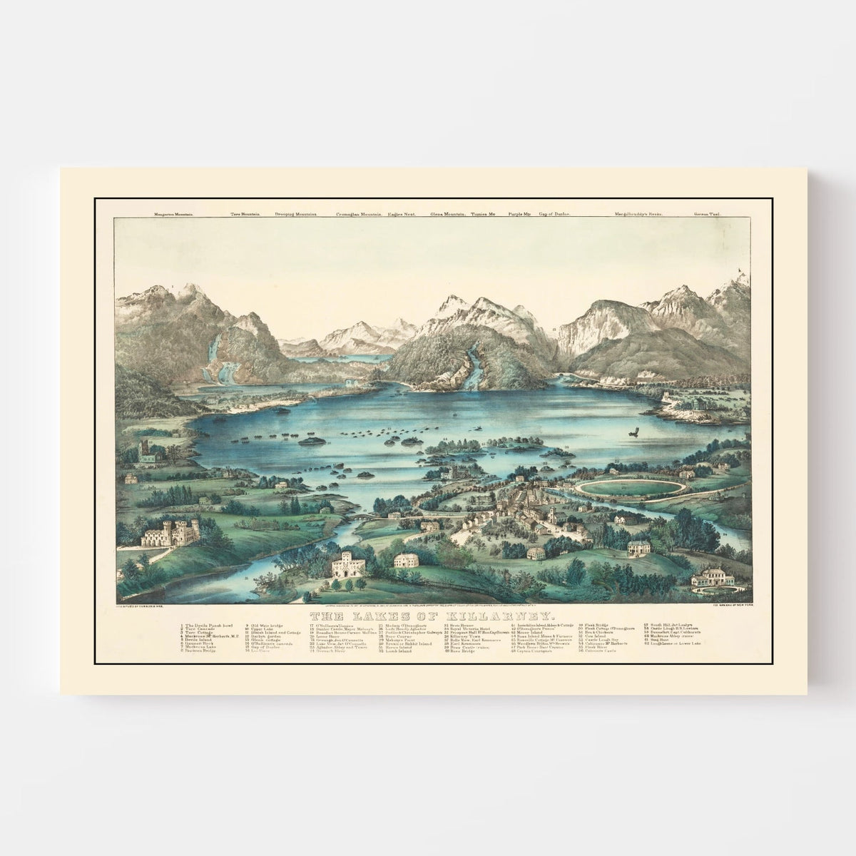 Vintage Lakes of Killarney Ireland Map 1867 Wall Art