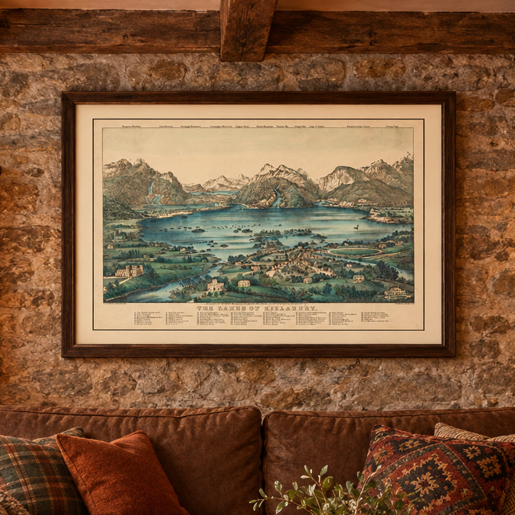 Vintage Lakes of Killarney Ireland Map 1867 Wall Art