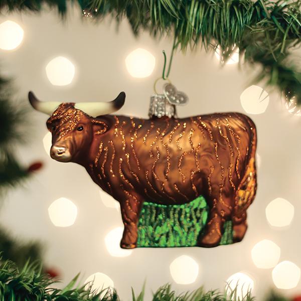 Scottish Highland Cow Christmas Ornament - Handblown Glass
