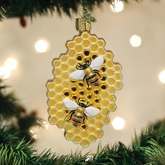 Honeycomb & Bees Ornament - Handblown Glass