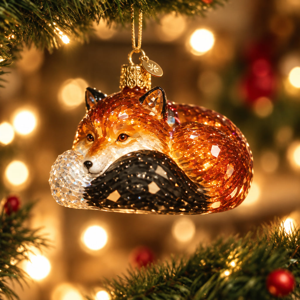 Cozy Fox Ornament - Handblown Glass