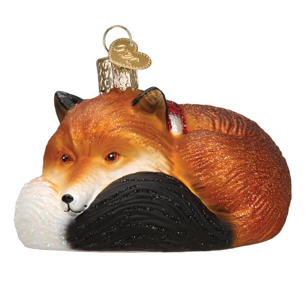 Cozy Fox Ornament - Handblown Glass