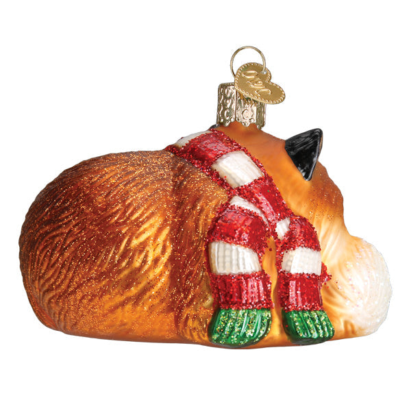 Cozy Fox Ornament - Handblown Glass