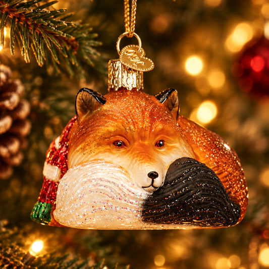 Cozy Fox Ornament - Handblown Glass