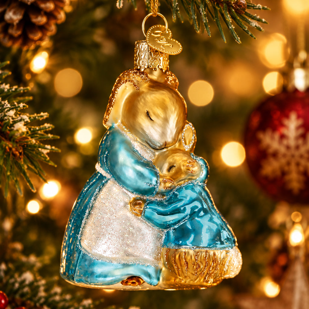 Mrs. Rabbit And Peter Ornament - Handblown Glass