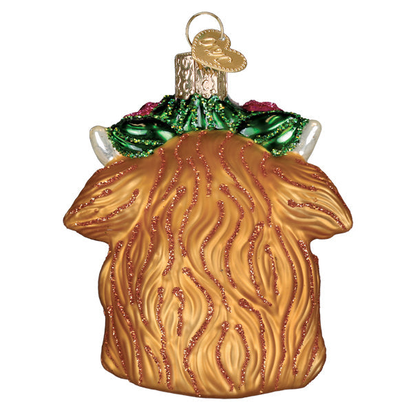 Floral Highland Cow Ornament - Handblown Glass
