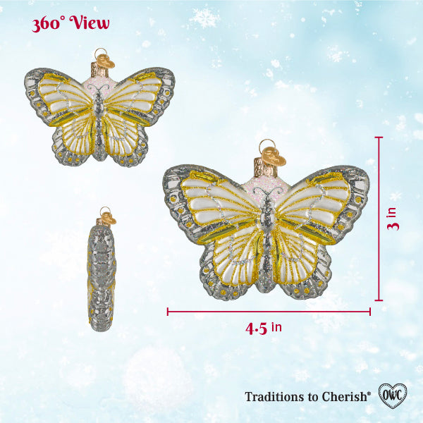 Sterling Butterfly Ornament - Handblown Glass
