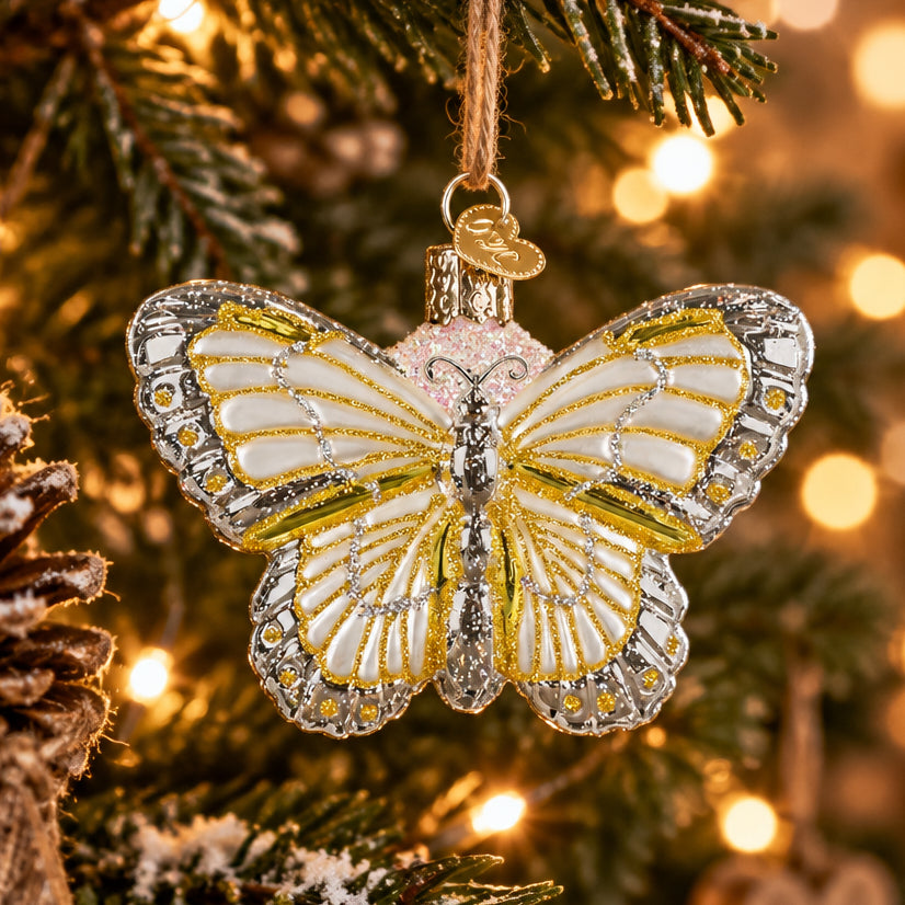 Sterling Butterfly Ornament - Handblown Glass