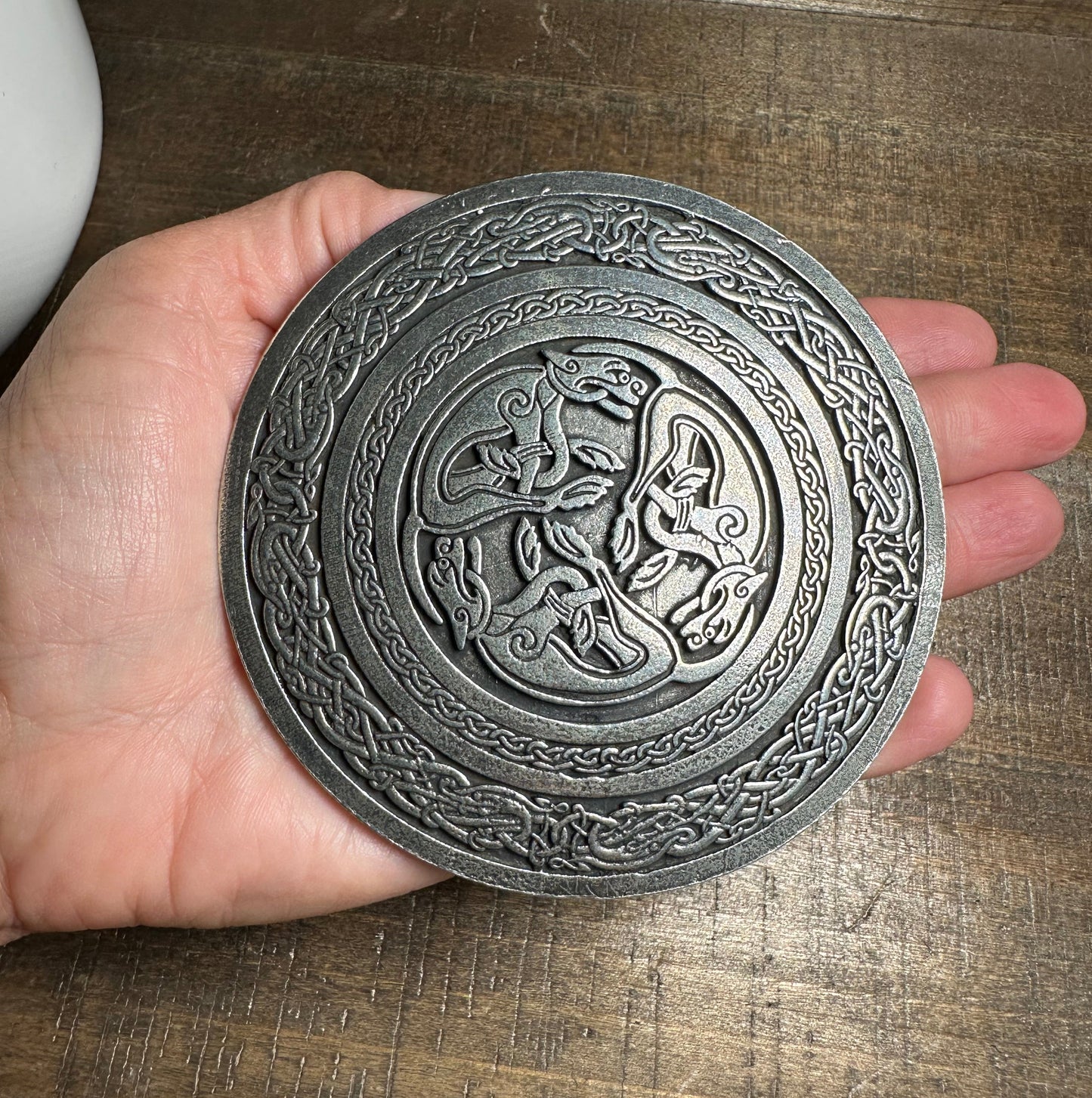 Round Celtic Birds Kilt Belt Buckle - Handmade in Scotland