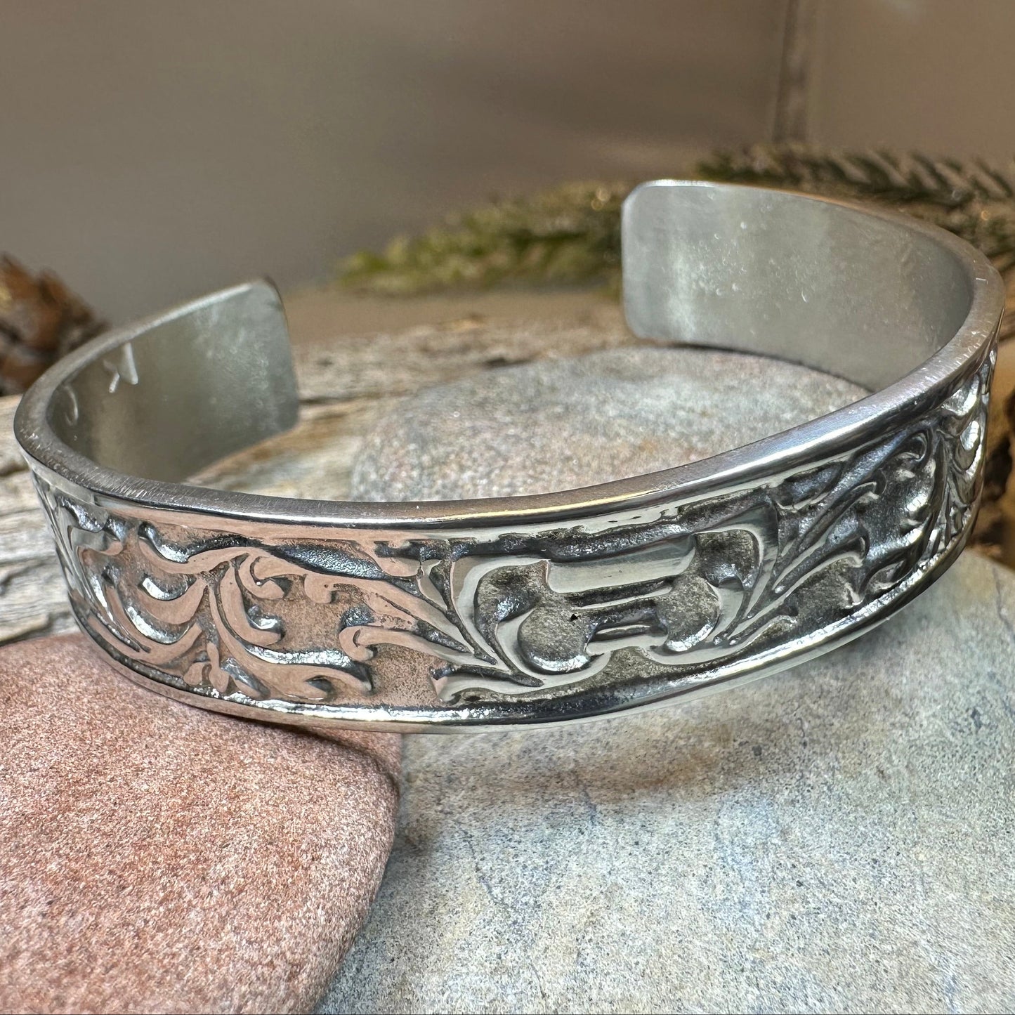 Baroque Pewter Cuff Bracelet - Handmade in Scotland — view 7